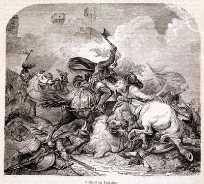 理查德在巴勒斯坦。 莫里斯·拉查特 (Maurice Lachatre) 1857 年在“历代教皇、国王、王后、皇帝的历史”中的插图 作者 未知艺术家