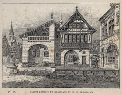 中世纪和文艺复兴时期的罗马房屋--1889年的雕刻，载于 "Histoire de habitation humaine à l