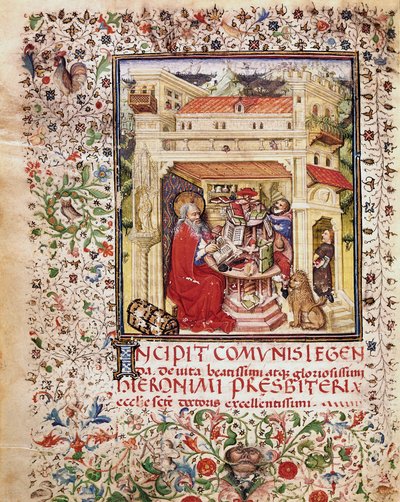 圣杰罗姆在他的书房页面中取自 15 世纪罗马的手稿“Opuscola spiritia etmoralia”，Biblioteca Vallicelliana 作者 Unknown artist