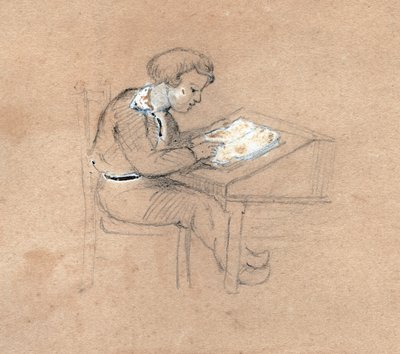 小学生在工作。 （绘图，大约 1830 年） 作者 未知艺术家