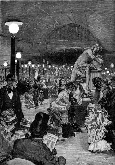 1879年巴黎香榭丽舍宫（Champs Elysees）的沙龙的雕塑室。在 "杰出世界 "中的雕刻品 作者 未知艺术家