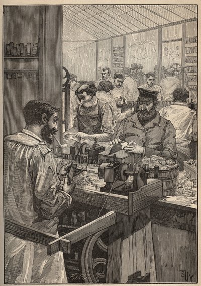 海鳞：海鳞管的制造。雕刻于1885年的 "Les arts et metiers illustrstres"，作者是Adolphe BITARD。 作者 未知艺术家