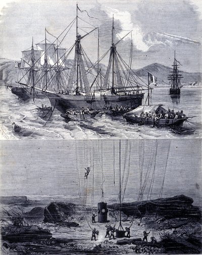 1702 年在维哥湾寻找西班牙大帆船的沉船。19 世纪 作者 未知艺术家