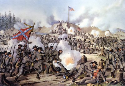1861 年至 1865 年的分裂国家战争（或美国内战）：1863 年 11 月 29 日发生的桑德斯堡或劳登堡（田纳西州）之战。 雕刻。 19 世纪。 作者 未知艺术家