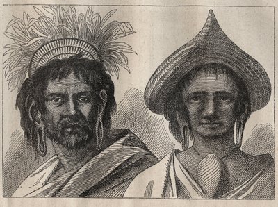 詹姆斯-库克船长（1728-1779）的第二次航行（1772-1775）：复活节岛的男人和女人--插图来自 "18世纪的伟大航海家" 作者 未知艺术家