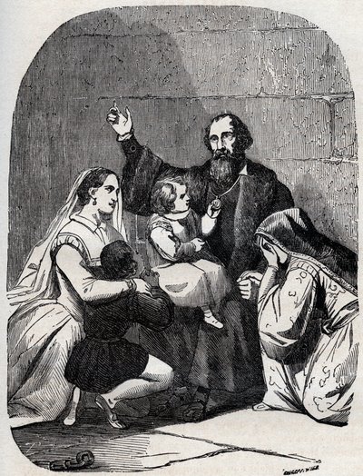 托马斯-莫尔爵士（Morus）（1478-1535）和他的女儿玛格丽特和孩子们在监狱里。 作者 未知艺术家