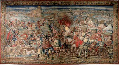 第六次意大利战争（1521-1526）：表现1525年2月24日的帕维亚（Pavia）之战，弗朗索瓦一世对查理五世的失败。挂毯。那不勒斯。卡波迪蒙特国家博物馆。 作者 未知艺术家