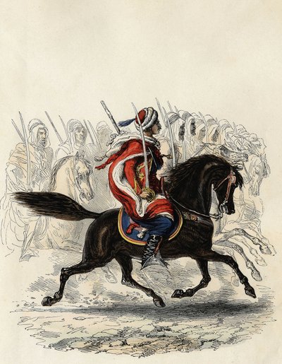 Spahis（法军印度骑兵团）主要由阿拉伯骑兵组成，1834年为阿尔及尔省训练，1836年为奥兰省训练，1835年为波恩省训练，见Leon Galibert的《L