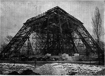 1888年3月初巴黎埃菲尔铁塔的建设状况，"la jeunesse "杂志上的版画 作者 未知艺术家