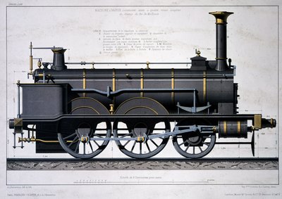 米卢斯铁路的蒸汽机车 - 在洗涤中绘制 作者 Unknown artist