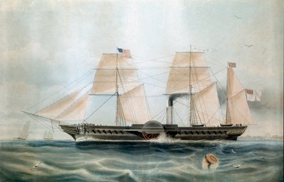 1840 年的蒸汽船英国女王（19 世纪印刷品） 作者 未知艺术家
