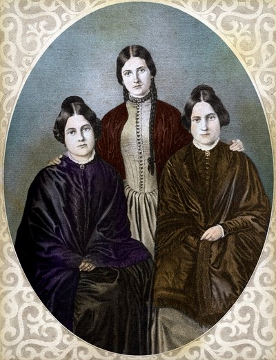 福克斯姐妹 玛格丽特-玛吉（1837-1893 年）、凯特（1828-1892 年）和莉娅（1814-1880 年）：玛格丽特或玛姬（1837-1893 年）、凯特（1828-1892 年）和莉娅（1814-1880 年），灵修和灵性主义的先驱者 作者 未知艺术家