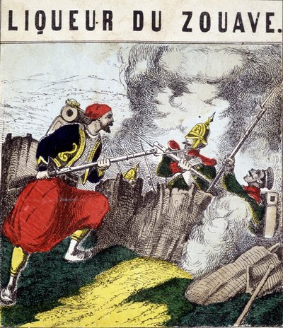 标签 "Liqueur du Zouave"：一个与敌人战斗的Zouave。19世纪 作者 未知艺术家