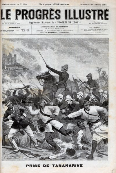 攻占塔那那利佛--1895年法军入侵塔那那利佛--马达加斯加之战（Conquete de Madagascar）。- 1895年9月30日，法国远征军攻占塔那那利佛--1895年 "Le Progres illustrious "中的雕刻。 作者 未知艺术家