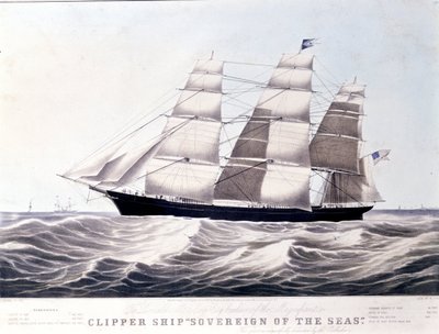 1852 年左右的美国海上快船主权者。19 世纪的石版画 作者 未知艺术家