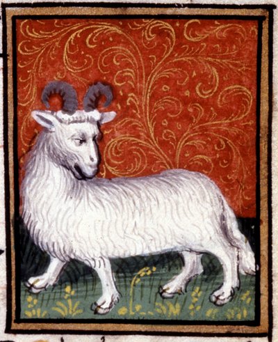 The Aries. Miniature of a horoscope. 15th century manuscript. Bibl. Trivulziana, Milan. 作者 未知艺术家