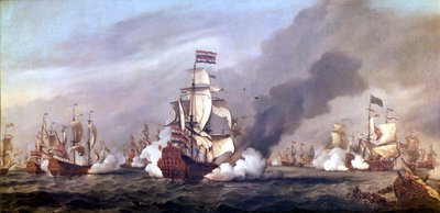 1666 年 6 月 11 日至 14 日，第二次英荷战争期间的四天之战。 油漆。 作者 未知艺术家