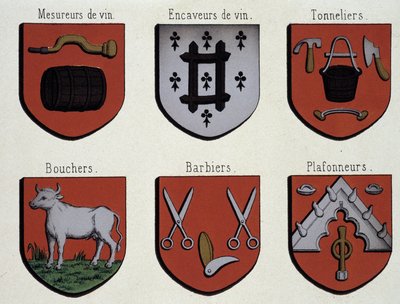 The Coats of Arms of Ghent (Specimen of Coats of Arms of the Middle Ages): Wine Measers, Wine Cavers, Cooperers, Butchers, Barbers, Ceilers 作者 未知艺术家