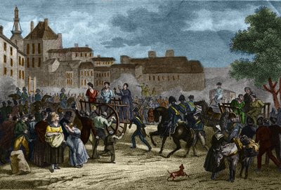 四个中士导致的断头台：拉罗谢尔的四个中士（Bories、Pomier、Raoulx和Goudin）在复辟时期被指控想在1822年推翻君主制和断头台。他们的罪行是属于夏邦内里（Carboner 作者 未知艺术家