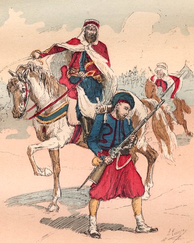 1830年至1848年路易-菲利普统治时期的法国军队--苏维埃和斯帕希--1882年的雕版画，载于《六十年的历史：1830-1840》，路易-布朗（1811-1882）。 作者 Unknown artist
