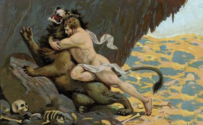 赫拉克勒斯的苦役赫拉克勒斯与尼米之狮》，20 世纪初 (chromo) 作者 未知艺术家