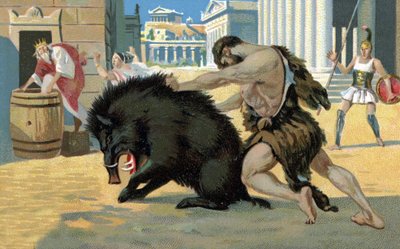 赫拉克勒斯的苦役海格力斯与野猪，20 世纪初 (chromo) 作者 未知艺术家