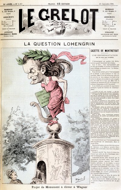 Lohengrin 问题：将在瓦格纳提出的纪念碑项目 - 在 20/09/1891 的“”Le Grelot”中 作者 未知艺术家