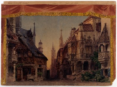 The Meistersinger von Nurnberg (Les Maitres Chanteurs de Nuremberg)，WWV 96，理查德·瓦格纳 (Richard Wagner) 于 1868 年创作的歌剧。 米兰斯卡拉歌剧院的费拉里奥布景 作者 Unknown artist