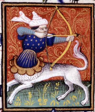 The Sagittarius. Miniature of a horoscope. 15th century manuscript. Bibl. Trivulziana, Milan. 作者 未知艺术家