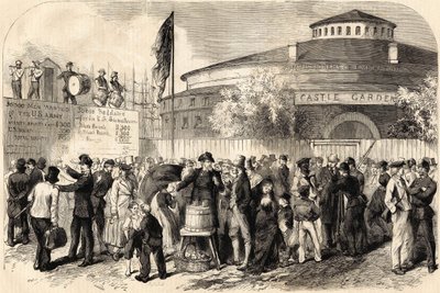 1865年4月移民抵达纽约的情况。Shanly先生绘制。19世纪的雕版画。 作者 未知艺术家