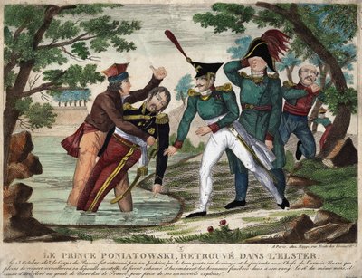 1813年10月23日在伊尔斯特河发现的约瑟夫（Jozef）-安东尼-波尼亚托夫斯基王子（1763年）的尸体，当时的雕刻作品 作者 未知艺术家