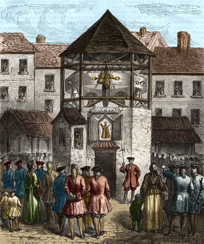 沃邦侯爵塞巴斯蒂安-勒普雷斯特的《la dime royale》一书，在1707年被禁后被送上了柱子。 作者 未知艺术家