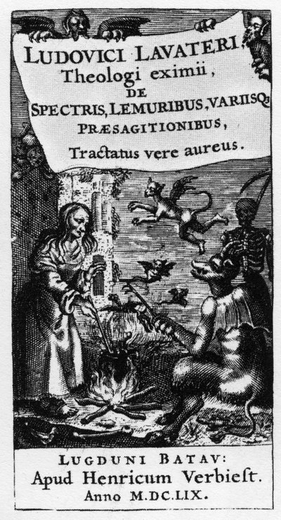 女巫的大锅--路德维希-拉瓦特（1527-1586）的《De spectris lemuribus et magnis》一书的扉页 - 1659年 作者 未知艺术家