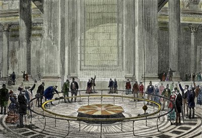 1851 年，Leon Foucault 著名的钟摆体验在巴黎万神殿展示了地球的自转。 作者 未知艺术家