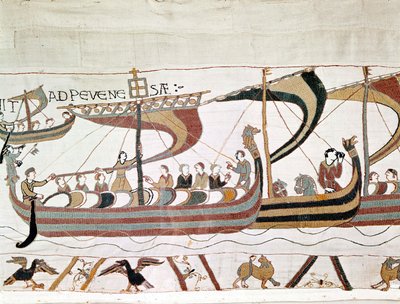 征服者威廉一世（1027-1087）前往英国的船队-贝叶挂毯，被誉为玛蒂尔德女王的刺绣 作者 未知艺术家