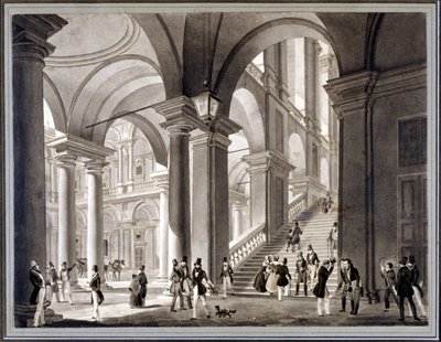 布雷拉的大楼梯。乔瓦尼-米利亚拉的水粉画，约1820年。 作者 未知艺术家