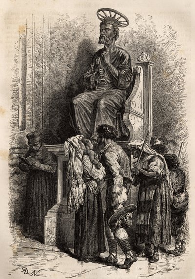 The lower foot of the bronze statue of St. Peter, an object of veneration for the Catholic pelerins entering the Vatican St. Peter