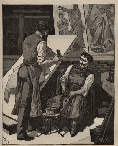 马赛克：马赛克工作室。1885年阿道夫-比塔尔（Adolphe BITARD）在 "艺术与计量图解 "中的版画。 作者 未知艺术家