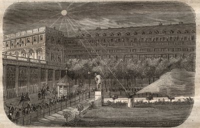 巴黎皇家宫殿（Palais-Royal）的正午炮（太阳炮）。1857年在 "Le Musee Des Sciences "中的雕版画 作者 未知艺术家