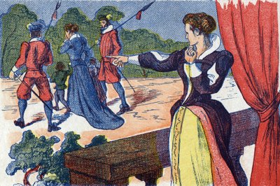 太后把王后和她的孩子关起来了。法国作家查尔斯-佩罗（1628-1703）的故事《蛰居的美女》的匿名插图。图片来源：Marcel Vagne，Jarville Nancy，无日期（19世纪末）。 作者 未知艺术家