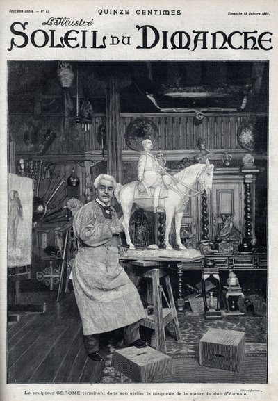 雕塑家让-莱昂（Jean-Leon）-杰罗姆（1824-1904）在他的工作室里完成了奥马尔公爵雕像的模型--《太阳-杜-迪曼希》上的雕刻，十月十五日 作者 未知艺术家
