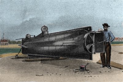 联邦海军在分离战争期间使用的潜艇（潜艇）CSS H. L. Hunley。 1861-1865 年 19 世纪的雕刻 作者 未知艺术家