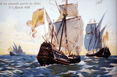 哥伦布的三艘商船于1492年8月3日离开帕洛斯。 作者 未知艺术家