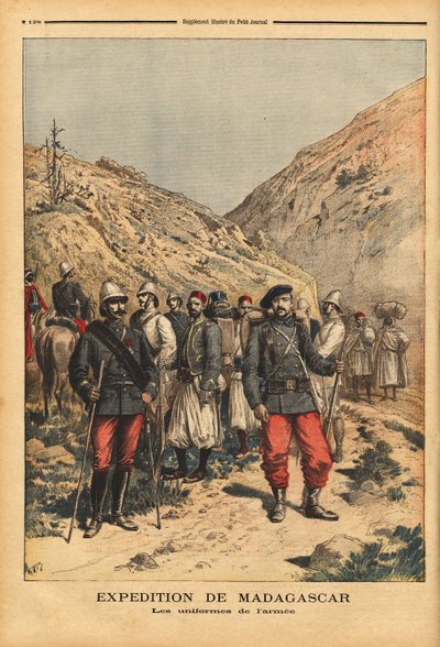 军队的制服，马达加斯加远征队的运动装。 雕刻在“”Le petit journal””21/04/1895。 塞尔瓦的收藏。 作者 未知艺术家