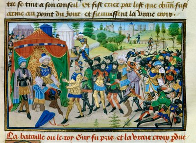 第三次十字军东征：1187 年 7 月 4 日在哈丁战役中失去真十字架，大卫奥伯特的“编年史 abregee”缩影，约 1450 作者 未知艺术家