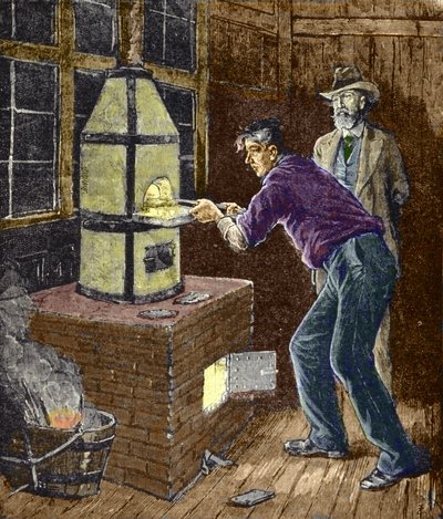 托马斯爱迪生在 1879 年左右用复写纸做白炽灯的实验。 作者 未知艺术家