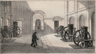Thonnelier在巴黎的La Monnaie的货币印刷机--1877年的雕版画 作者 未知艺术家