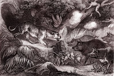亚马逊森林中的老虎狩猎（雕刻 作者 未知艺术家