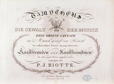 G F Handel 的 Timotheus 乐谱的扉页 (1812) 作者 未知艺术家