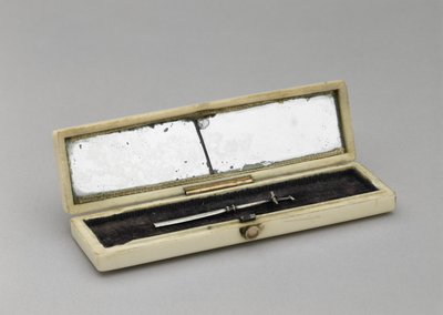 牙签盒c。 1840-1880年（象牙，银，镜面玻璃，天鹅绒） 作者 未知艺术家